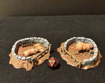 Pig Pens by Gamescape3D / 32mm miniature scatter terrain for Dungeons and Dragons DnD / Farm animals town village house