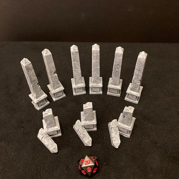 Ancient Ruins Stone Columns and Pillars / Painted 28mm miniature scatter terrain for Dungeons and Dragons DnD / Lair Tomb Temple Castle