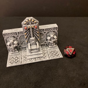 Dwarven Throne and Statues / Painted 28mm miniature scatter terrain for Dungeons and Dragons DnD / Ancient Dwarf Kingdom Ruins
