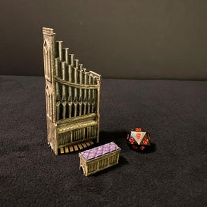 Pipe Organ and Bench Set by EC3D / Painted 28mm miniature scatter terrain for Dungeons and Dragons DnD / piano instrument bard church