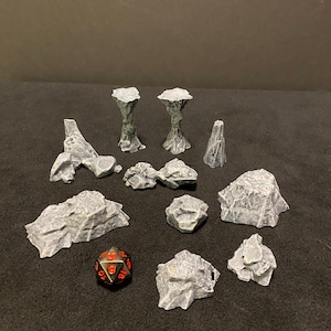 Set de terreno disperso de rocas de TickTockToken y Robegon3D / Miniaturas pintadas de 32 mm para Dungeons and Dragons DnD / Mina derrumbada en cueva
