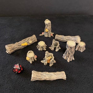 Dead Tree Logs and Stumps / Painted 28mm miniature scatter terrain for Dungeons and Dragons DnD / Forest Clear Cut Logging Druid Enemy