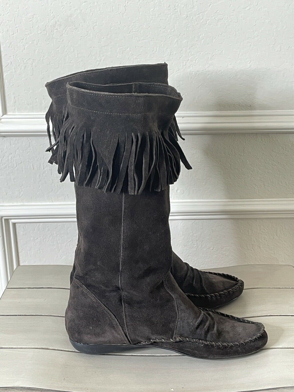 grey moccasin boots