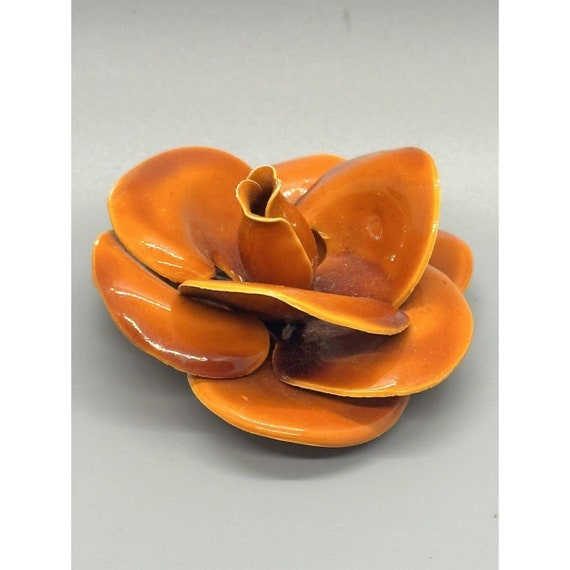 Massive Vintage Orange Enamel Metal Layered Flora… - image 2