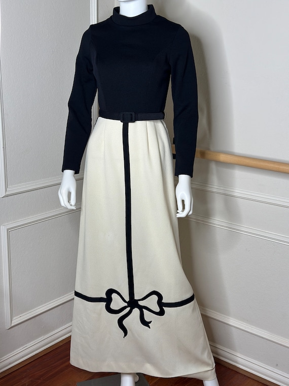 Vintage 60s 70s Mr Bob ivory polyester maxi Dress… - image 1