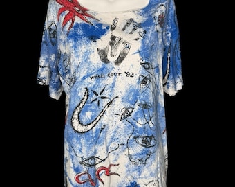 1992 the Cure “the Wish” Tour All Over Print T-shirt (liquid Blue