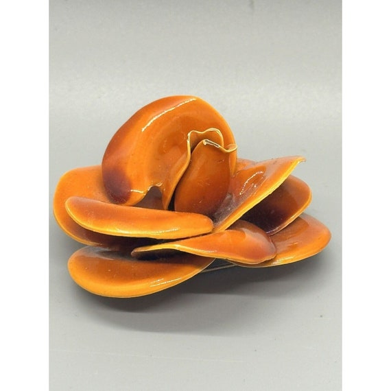 Massive Vintage Orange Enamel Metal Layered Flora… - image 3