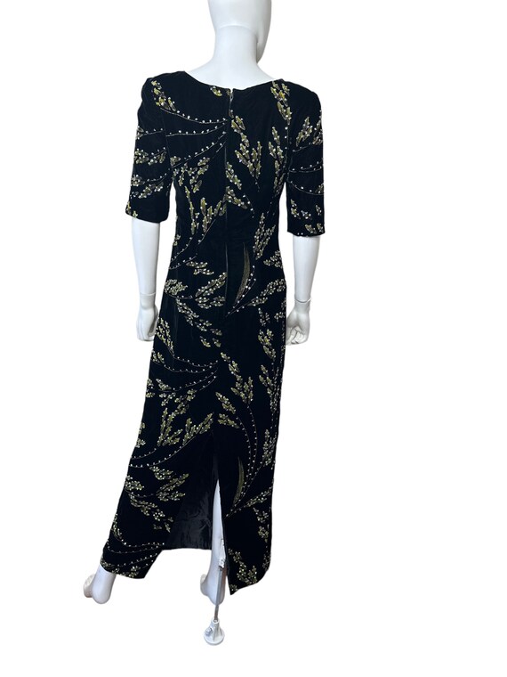 Small medium Vtg 80s black velvet maxi dress with… - image 5