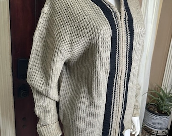 Cárdigan vintage de lana de cordero Richline Orlon de los años 50 y 60 con cremallera - Gris/Negro - Talla M/L