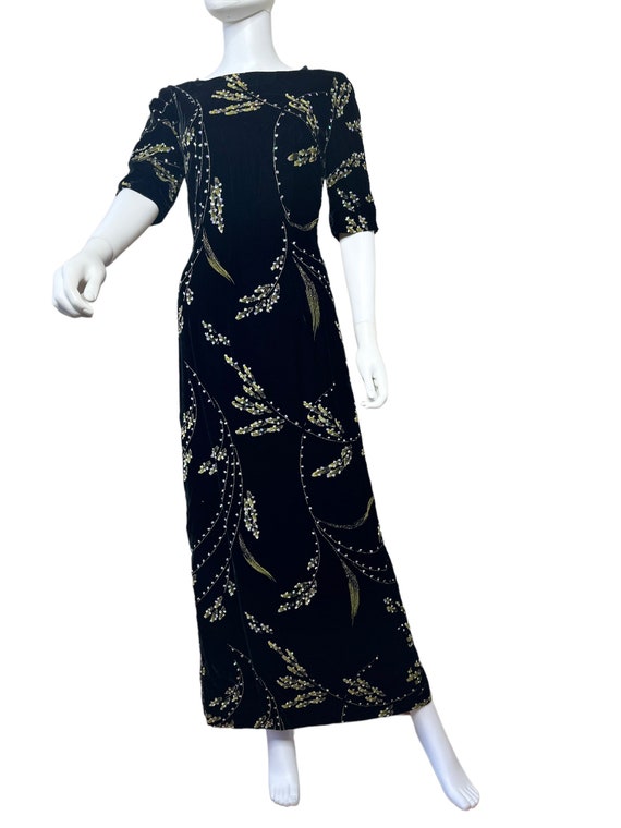 Small medium Vtg 80s black velvet maxi dress with… - image 10