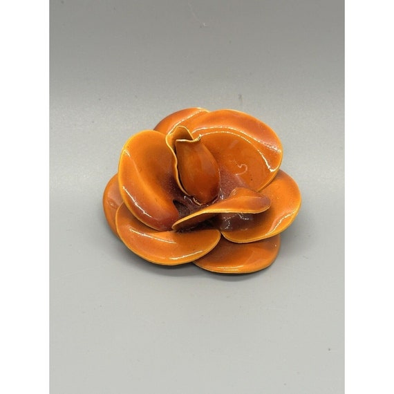 Massive Vintage Orange Enamel Metal Layered Flora… - image 1