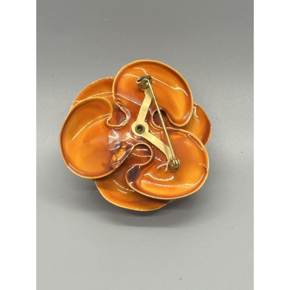 Massive Vintage Orange Enamel Metal Layered Flora… - image 4