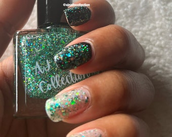 Green Hex Glitter Nail Polish Topper Nail Varnish 5ml and 10ml UK Indie Nail Brand Sparkly Vegan Summer Colours Manicure Gift Ideas 2026 Art