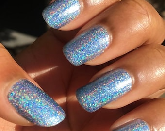Blau Holographic Glitter Nagellack Lack 5ml und 10ml Flaschen UK Indie Nail Brand glitzernde Herbstnagelfarben Sommer 2026 Vegan Geschenke