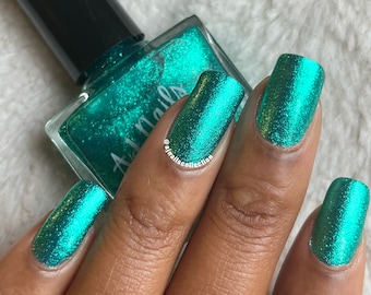 Turquoise Green Flakie Nail Polish Varnish 5ml & 10ml Bottles UK Indie Nail Brand Vegan Beauty Cosmetics Nail Art Manicure Gift Ideas Summer