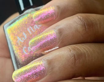 Shifting Pink Gold Orange Nail Polish Varnish With Holographic Glitter 5ml and 10ml Bottles UK Indie Nail Brand Manicure Summer Spring Glam
