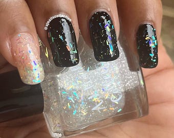 Flakie holographische Glitter Scheibe Nagellack Lack Topper 5ml und 10ml Flaschen UK Indie Nail Brand Vegan Beauty Produkte Geschenkideen Sommer