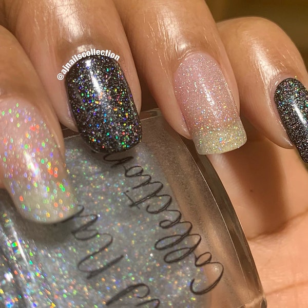 Silver Holographic Glitter Nail Polish Topper Indie Nail Varnish | Handmade | Vegan | Cruelty Free | 5ml & 10ml Bottles | Sparkly | Glam UK