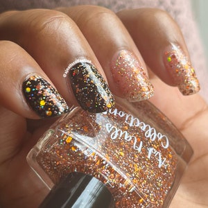 Orange and Silver Holographic Hex Glitter Nail Polish topper Nail Varnish 5ml and 10ml bottles UK Indie Nail Brand Halloween Nail Art Summer