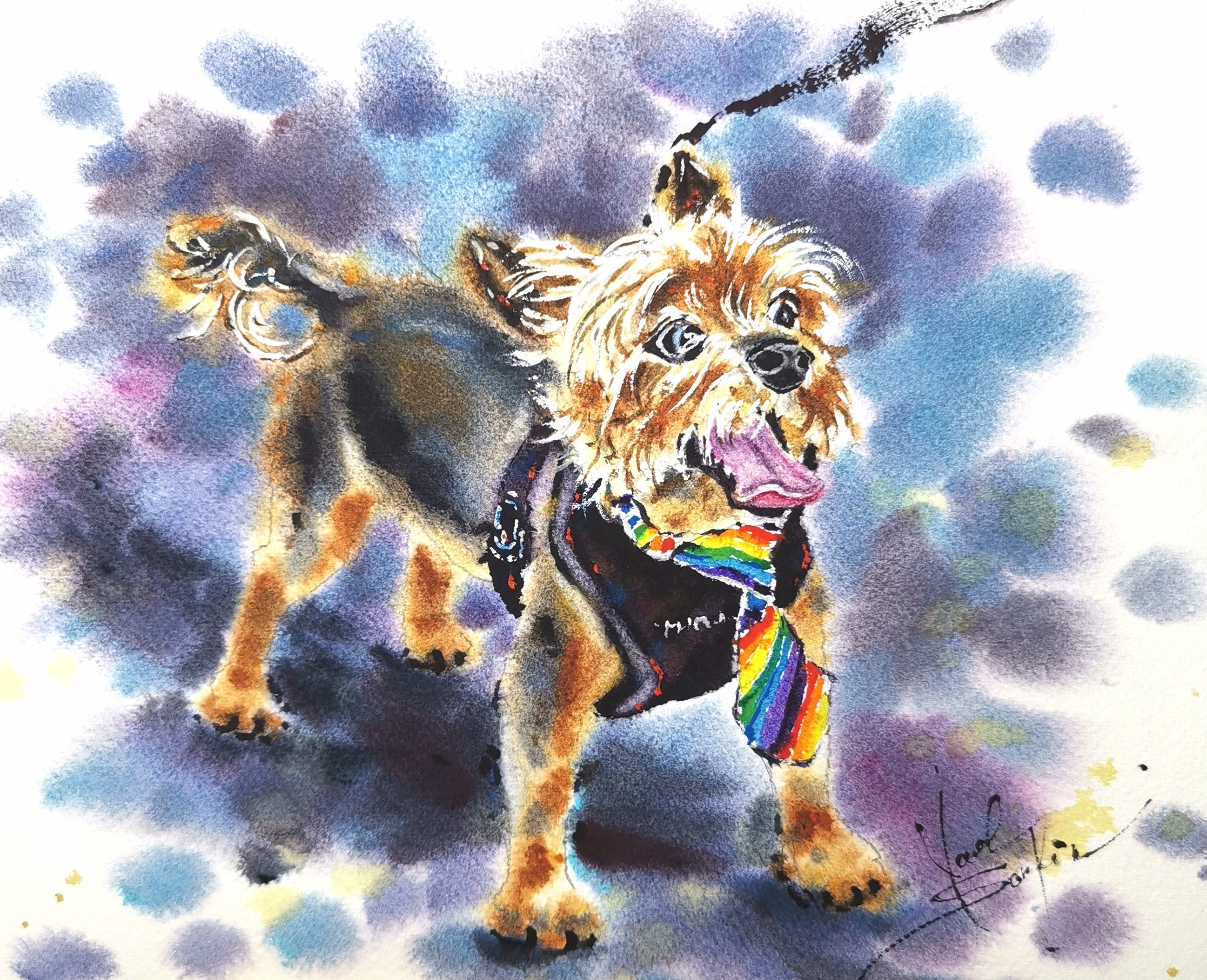 Oeuvre d'art du Yorkshire Terrier aquarelle originale Tel Aviv Lgbt Pride  Portrait d'animal de compagnie Art chien oeuvre d'art petite peinture 8,4  par 9,8 par YaelNataliArt - Etsy France