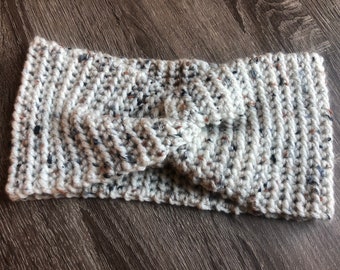 Cream Freckle Front Twist Ear Warmer