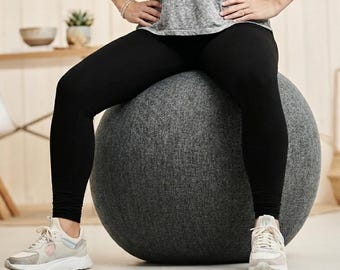 Gymnastikball mit Bezug | Ergonomischer Sitzball 65 cm für Büro & Zuhause | Fitness und Yoga Ball Anthrazit Stoffbezug Schwangerschaftsball