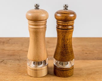 Macinasale e macinapepe in legno | Set di 2 macinapepe e macinasale con macine in ceramica | Macinaspezie in legno per cucina, saliera, legno di caucciù