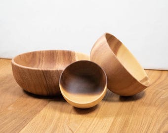 Set di 3 ciotole in legno | Ideale per ramen, insalata o cereali | Grande ciotola in legno di acacia | Fruttiera in legno