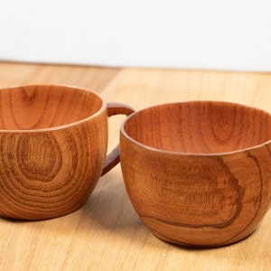 Set of 2 handmade coffee cups made from jujube wood image 1