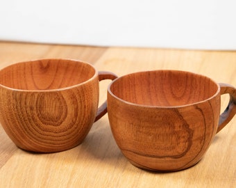 Set of 2 handmade coffee cups made from jujube wood