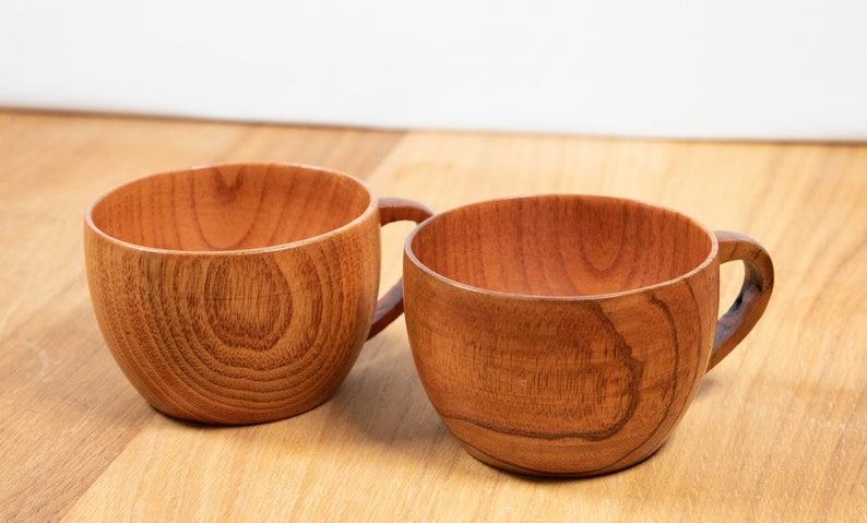 Set of 2 handmade coffee cups made from jujube wood image 1