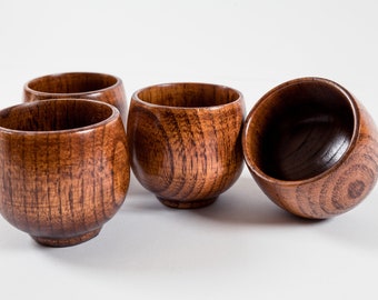 Set of 4 handmade wooden cups made of jujube
