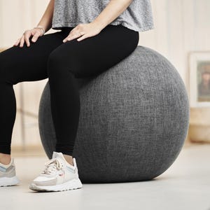 カバー付きエクササイズボール | オフィスや自宅に最適な人間工学に基づいた65cmエクササイズボール | アンスラサイト生地カバー付きフィットネス＆ヨガボール、マタニティボール