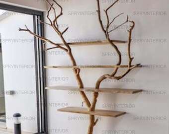 Mensola per rami di albero, mensole galleggianti in legno, mensole rustiche uniche, arte da parete per la decorazione domestica