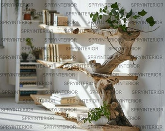 Ramo di un albero in piedi mensola angolare in legno rustico libreria galleggiante decorazione da parete