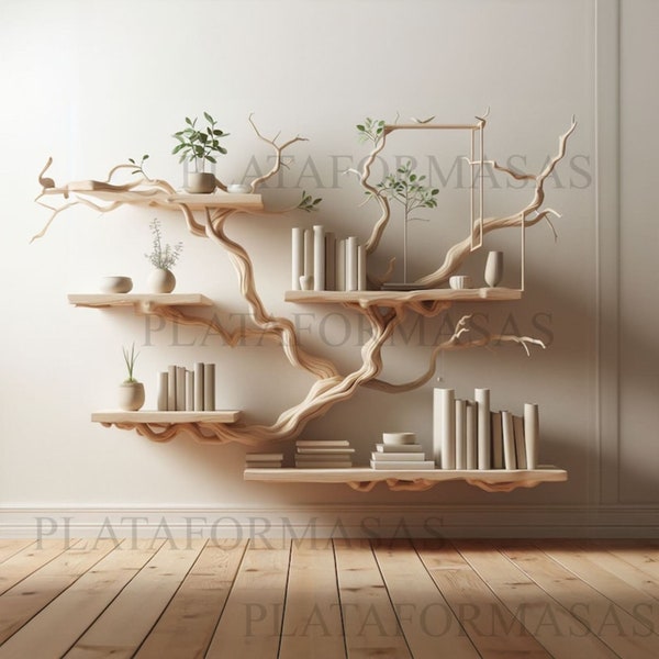 Tree books shelf decor solid wood carving floating bookshelf wall mount driftwood branch shelves on wall art
