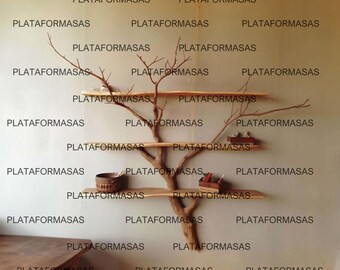 Mensola per rami di albero, mensole galleggianti in legno, mensole rustiche uniche, arte da parete per la decorazione domestica