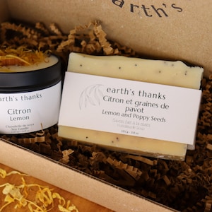 Coffret cadeau pour les amateurs de citron, cadeau pour elle, huile essentielle de citron, cadeau pour maman, cadeau de Noël, duo pour le bain