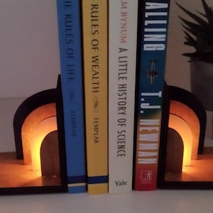 LED Art Deco Bookends - Style 3 -  Wooden Contemporary, Aesthetic and Stylish - Unique Laser Cut and Hand Finished