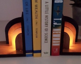 LED Art Deco Bookends - Style 3 -  Wooden Contemporary, Aesthetic and Stylish - Unique Laser Cut and Hand Finished
