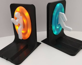 Pair of LED Light Up Black Portal Bookends (Portal 2) - Aesthetic and Stylish - PC, Xbox, PS4, PS5 Gaming Home Decor