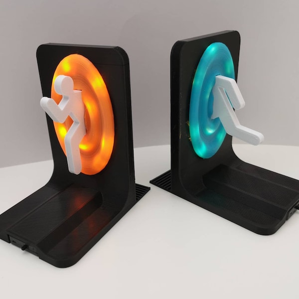 Pair of LED Light Up Black Portal Bookends (Portal 2) - Aesthetic and Stylish - PC, Xbox, PS4, PS5 Gaming Home Decor