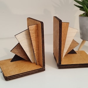 LED Art Deco Bookends - Style 2 -  Wooden Contemporary, Aesthetic and Stylish - Unique Laser Cut and Hand Finished