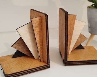 LED Art Deco Bookends - Style 2 -  Wooden Contemporary, Aesthetic and Stylish - Unique Laser Cut and Hand Finished