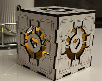Companion Cube (Portal 2) - Candle Lantern - Real Wood Tealight Holder