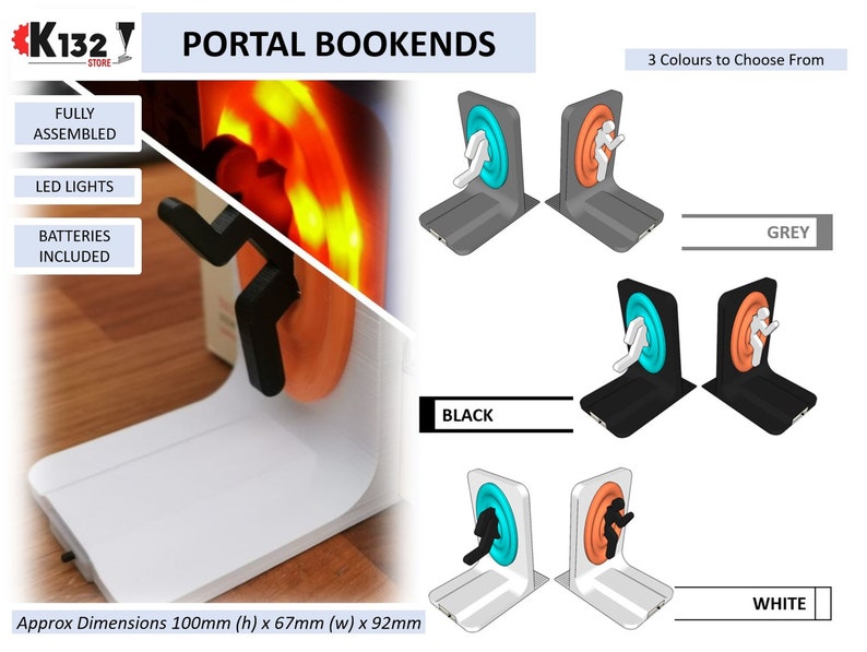 Pair of LED Light Up Portal Bookends Portal 2 Aesthetic and Stylish PC, Xbox, PS4, PS5 Gaming Home Decor image 10