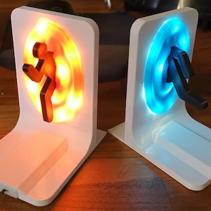 Pair of LED Light Up Portal Bookends Portal 2 Aesthetic and Stylish PC, Xbox, PS4, PS5 Gaming Home Decor image 1