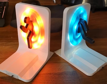 Pair of LED Light Up Portal Bookends (Portal 2) - Aesthetic and Stylish - PC, Xbox, PS4, PS5 Gaming Home Decor