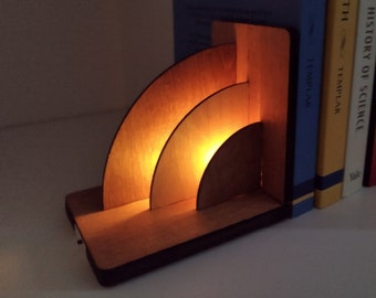 LED Art Deco Bookends - Style 1 - Wooden Contemporary, Aesthetic and Stylish - Unique Laser Cut and Hand Finished
