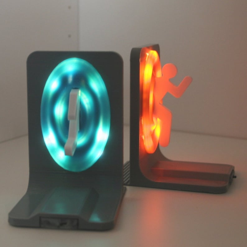 Pair of LED Light Up Portal Bookends Portal 2 Aesthetic and Stylish PC, Xbox, PS4, PS5 Gaming Home Decor Grey